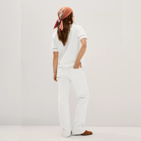 Embroidered White Cotton T-Shirt - Imagen 4