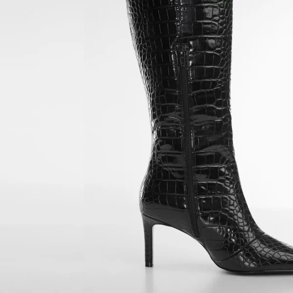 Black Croc-Effect Based Stiletto Boots - Imagen 5